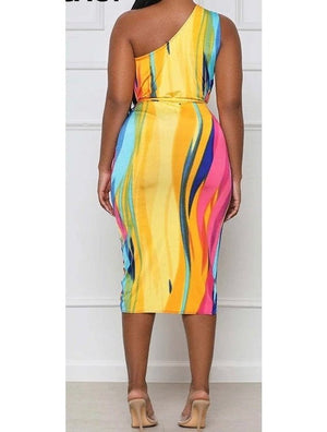 Multicolored belt sleeveless  Dress