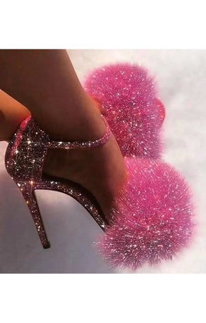 Pink Bling Plush heels Sandals