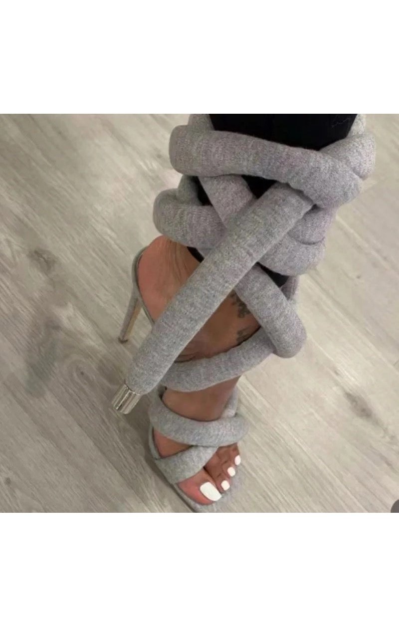 Gray Rope Heel Sandals