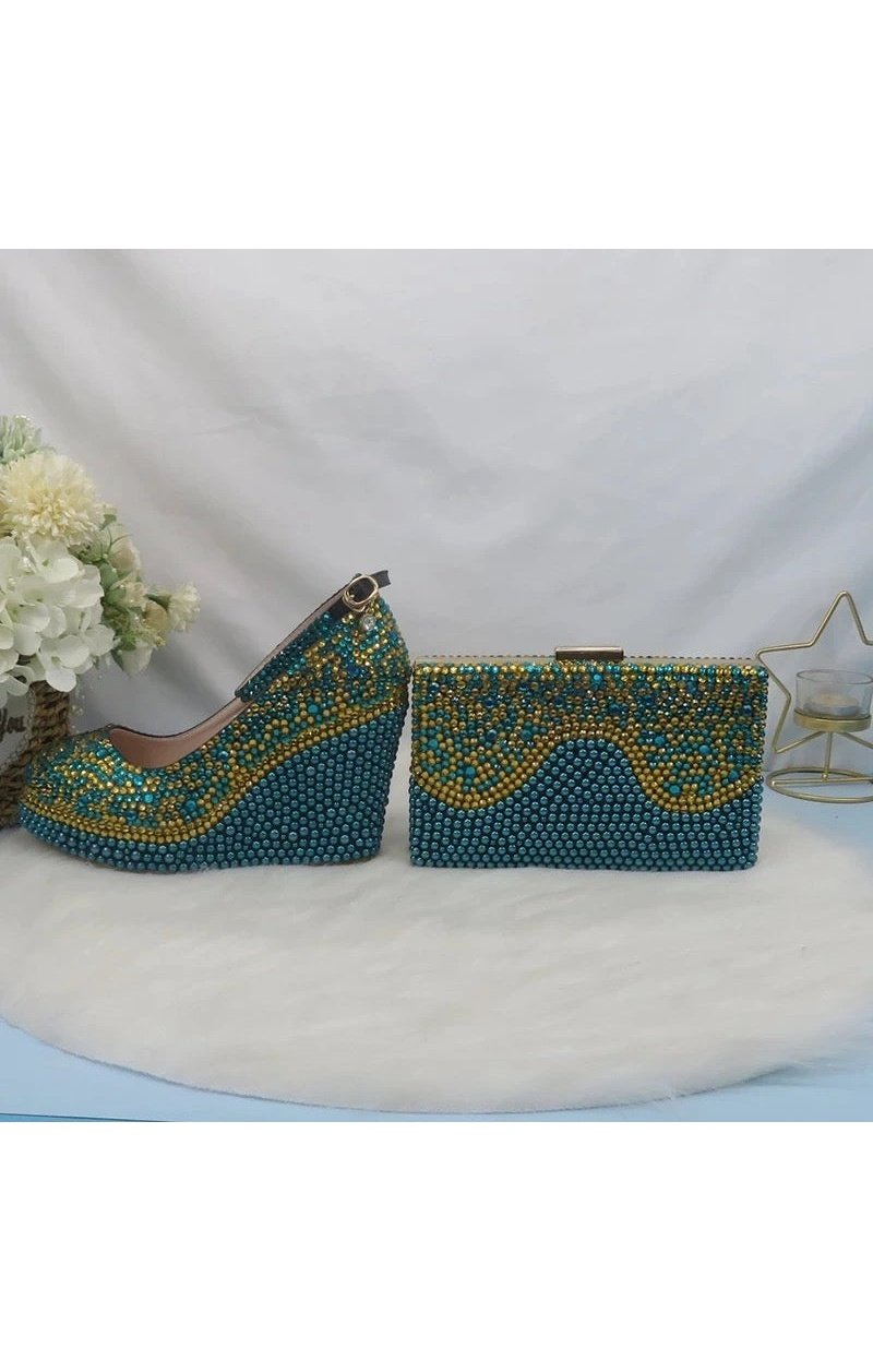 Blue Stone Wedges  with Matching Clutch