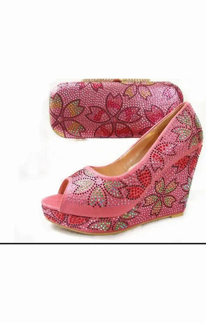 Print Wedges  with Matching Clutch (2 Colors)