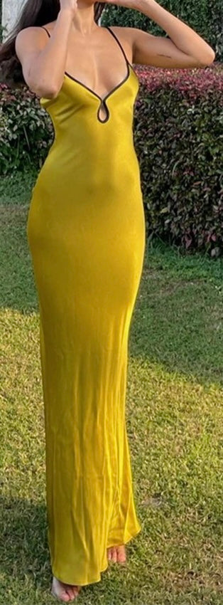 Satin Green Gold Maxi Dress