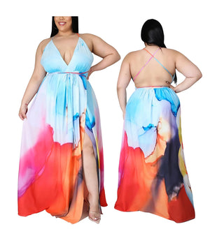 Sexy halter-neck open back deep v maxi dress (Plus Size Available Only)