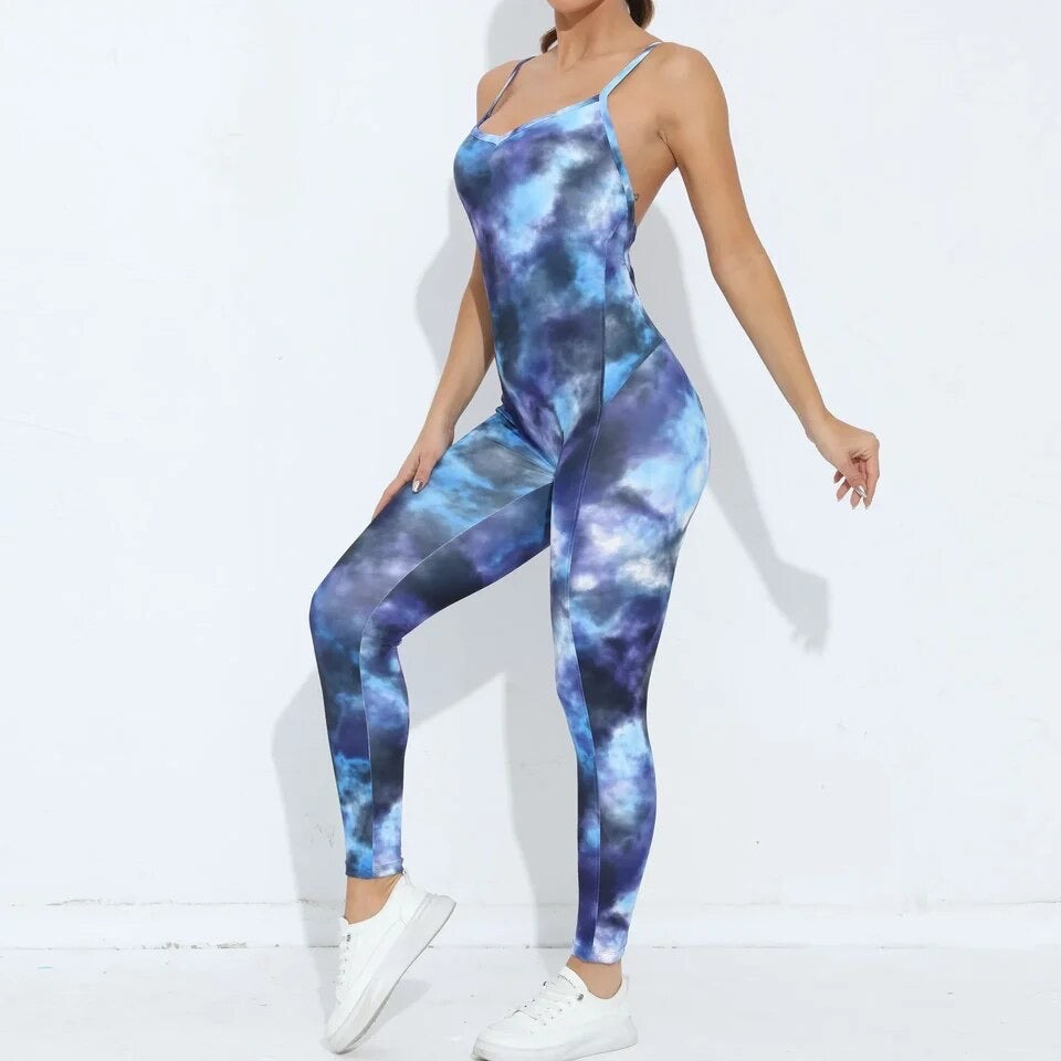 Print Yoga Jumpsuit Long Sleeve Seamless Slim Fit (Many Colors)