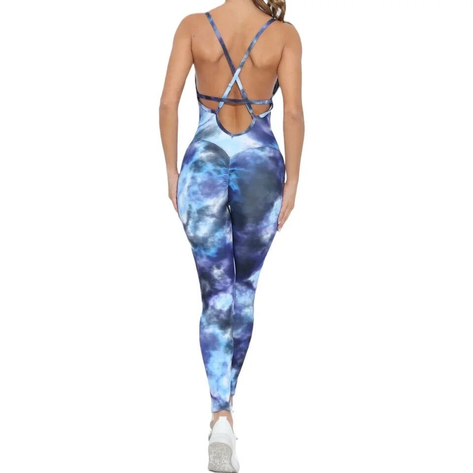 Print Yoga Jumpsuit Long Sleeve Seamless Slim Fit (Many Colors)