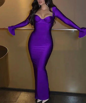 Long Sleeve Body Con Evening Dress (2 Colors)