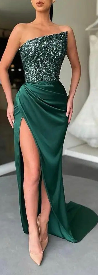 (3 COLORS) Sequin Sexy Party Evening Slit Maxi dress