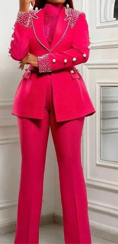 Pink 2 Piece Pearl Pants Set