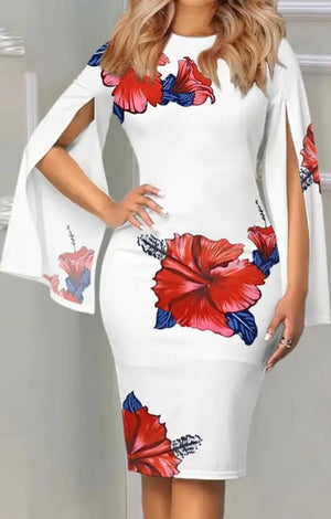 Print Cape Sleeve Dress  (Many Colors) Plus Size Available