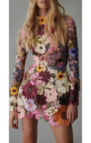 3D Floral Long Sleeve Dress