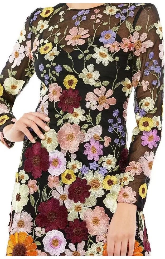 3D Floral Long Sleeve Dress