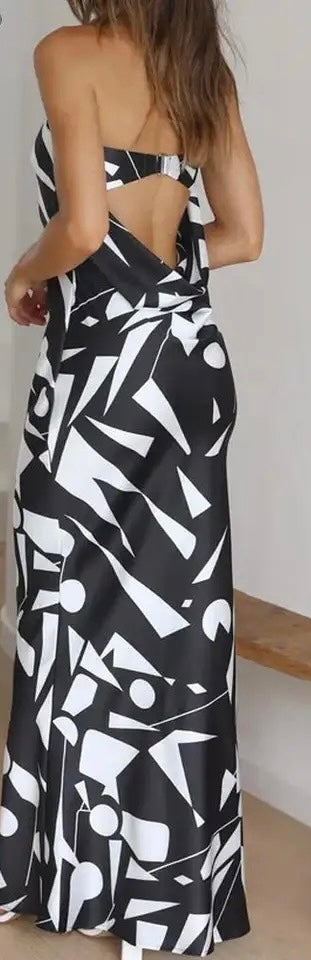 (2 COLORS ) printed backless cutout  dress