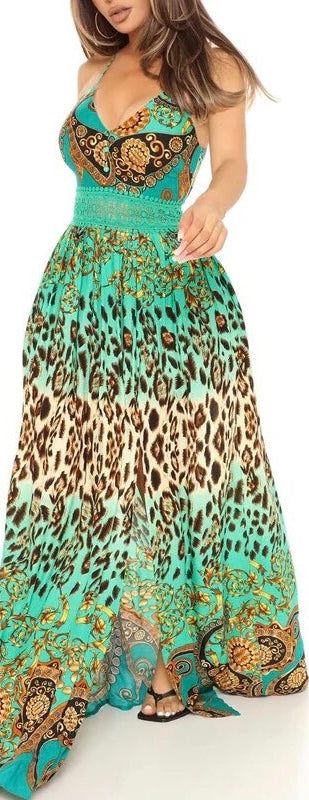 Leopard Pattern Sleeveless High Silt Maxi Dress