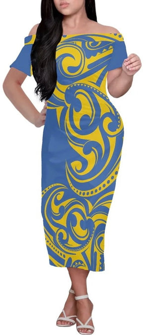 Floral Print Off The Shoulder MIDI Dress (4 Colors) (Many Sizes Plus Sizes Available)