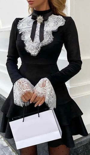 Black White Long Sleeve Dress