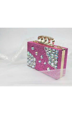 Pink Silver Matching Clutch purse bag set rhinestone