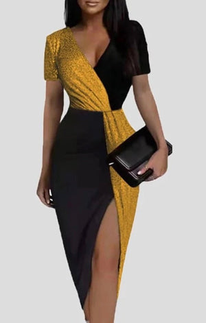 Two Tone Slit Sexy Dress (Many Colors)