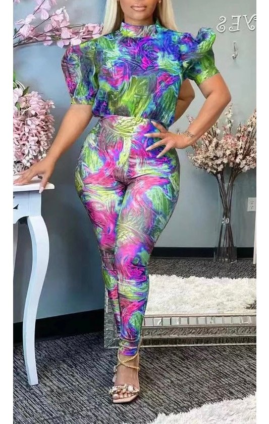 Puff Sleeve Multicolored Jumpsuit (3 Colors)