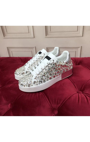 Crystal lace up leather  Sneakers Shoes (2 Colors)
