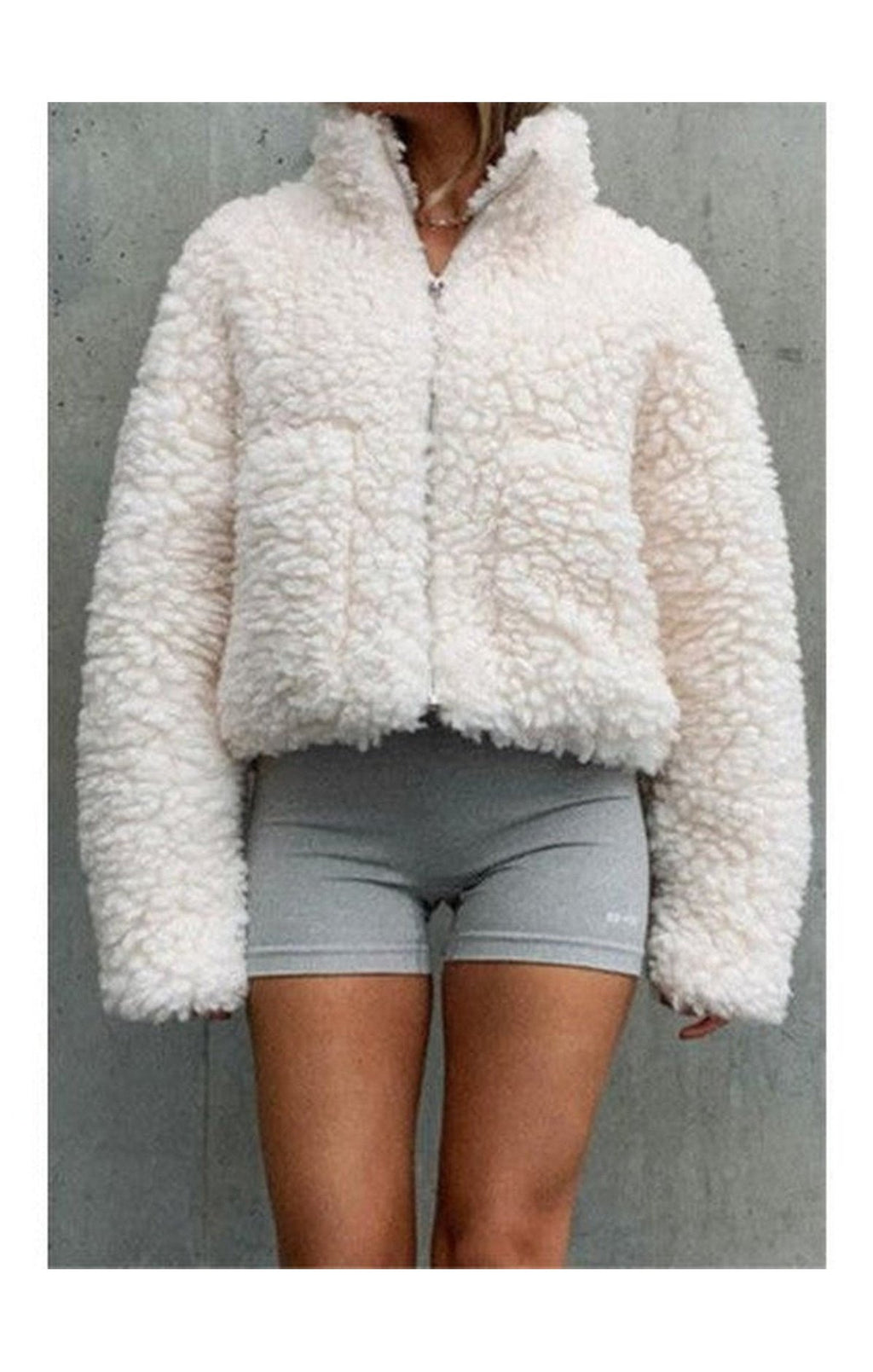 Coats Winter solid color velvet stretch high-neck zip-up pockets stylish casual jacket Coat