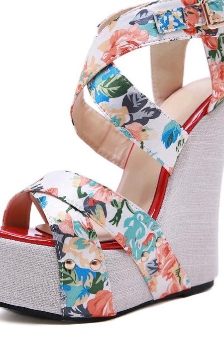Floral Platform Wedges Shoes Sandals