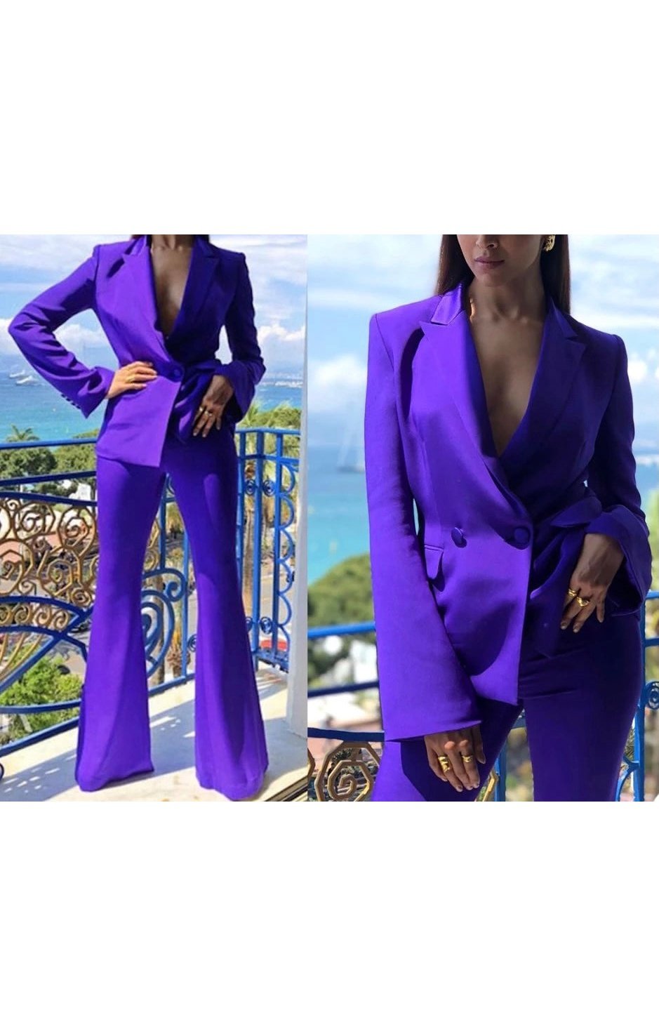 Purple Blazer Coat & Bootcut Pants Set