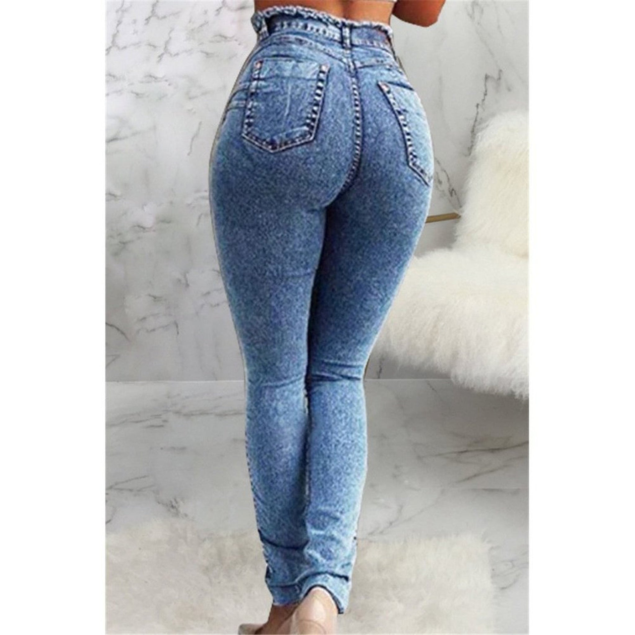High waist new stylish pocket tight stretch jeans bottoms