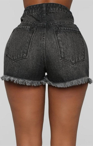 Micro elastic zip-up denim shorts