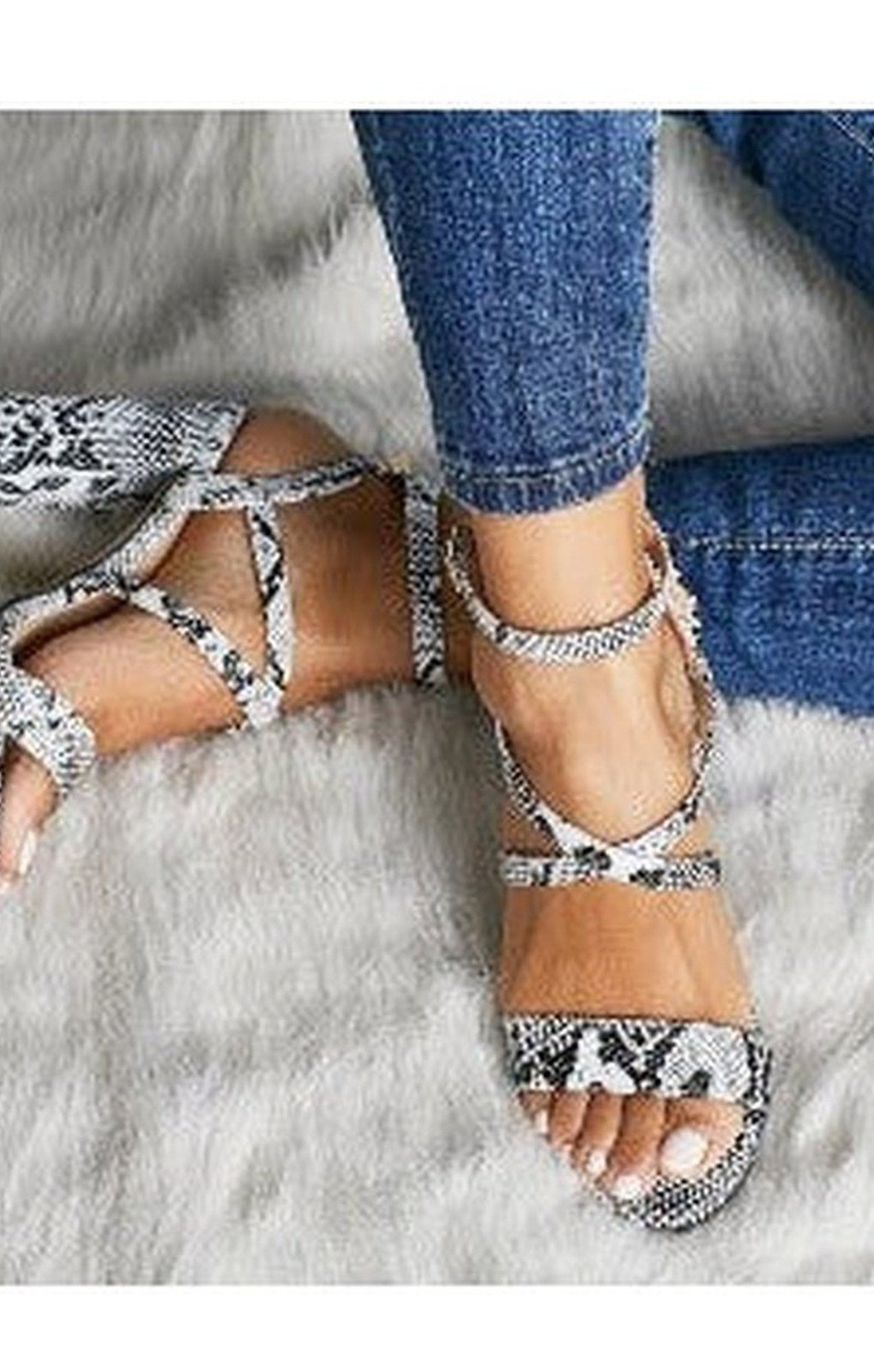 Snakeskin chunky high heel sandals Shoes