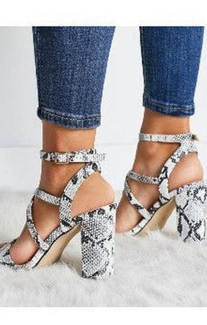 Snakeskin chunky high heel sandals Shoes