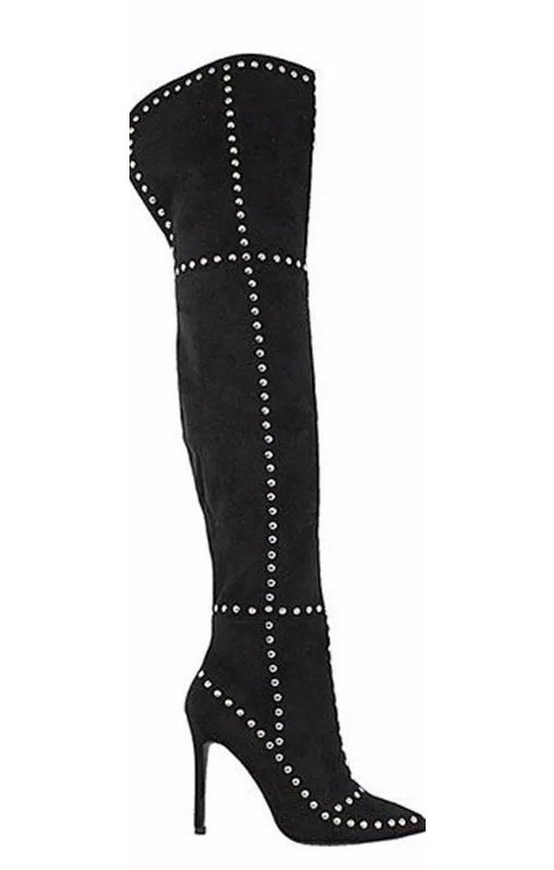 Women’s Faux Suede Studded Over The Knee High Boots Pointed Toe (Many Colors)