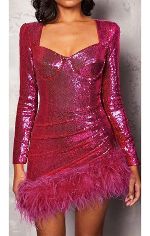 Sequin Feather Dress (2 Colors)