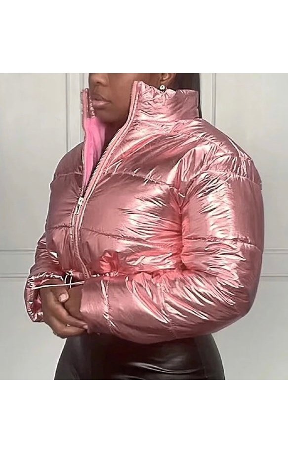 Metallic Crop Bubble casual outerwear coat (Three Colors)