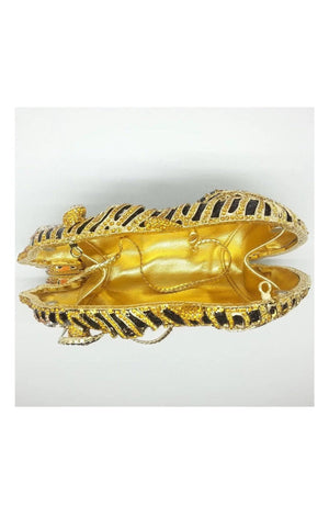 Tiger gold rhinestone clutch