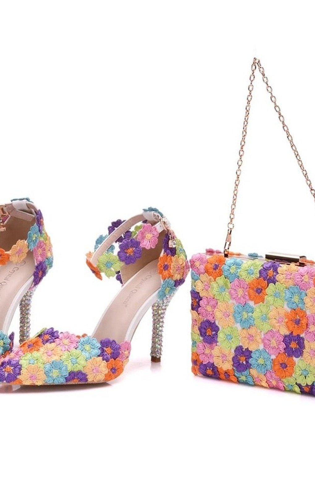 Multicolored Floral  Shoes Matching bags Clutches 9CM High Heels