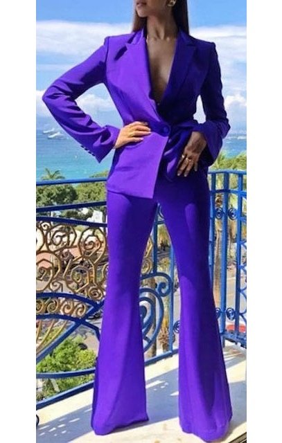 Purple Blazer Coat & Bootcut Pants Set