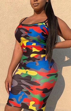 Sexy Camouflage Printing Sling Multicolor Dress UNDER $25