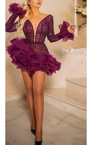Wine / Purple Elegant Layered Ruffle Custom Dress (Many Sizes Plus Sizes Available)