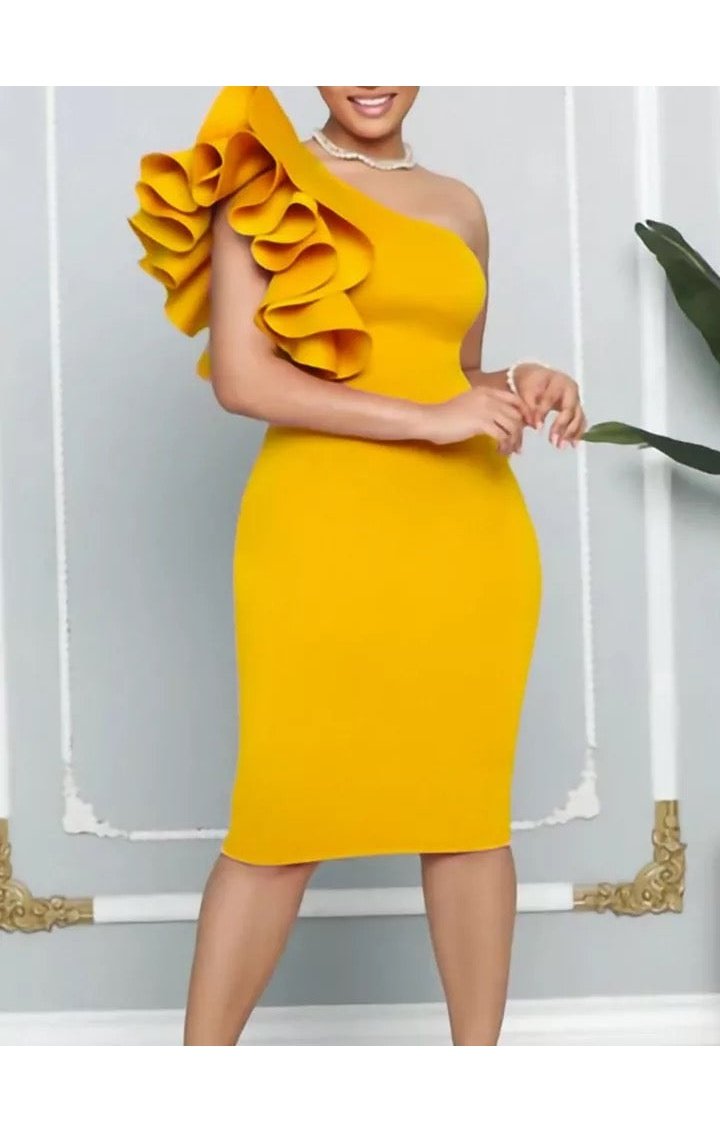 One Shoulder Dress Ruffle (Many Colors) (Many Sizes)