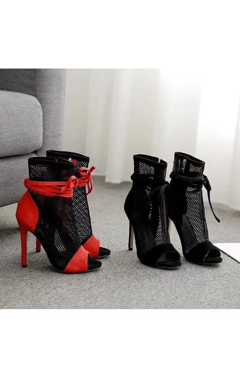 (2 Colors) Mesh Ankle Boots Sexy Pointed  Toe  Stiletto Heels Shoes Women