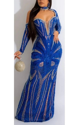 Sequin Long Sleeve Maxi Dress  ( 3 Colors)
