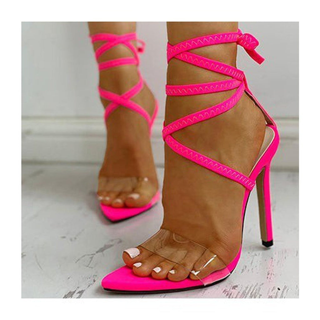 2 Colors Neon clear heels  Ankle Tie Up and Acrylic Stilettos
