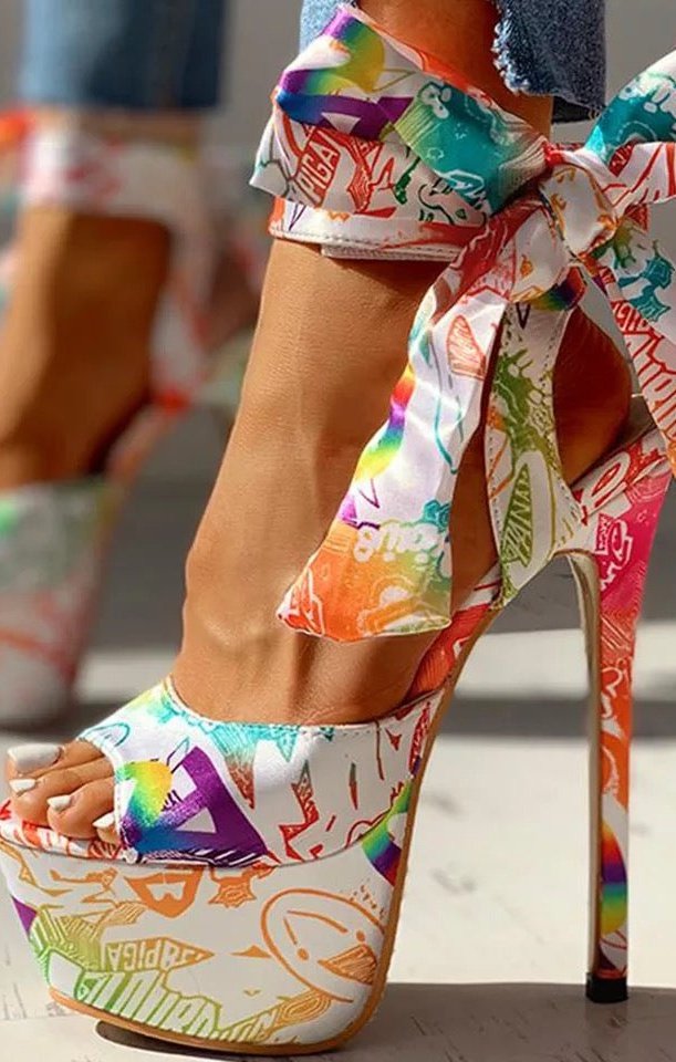 Floral Print High Heels Sandals