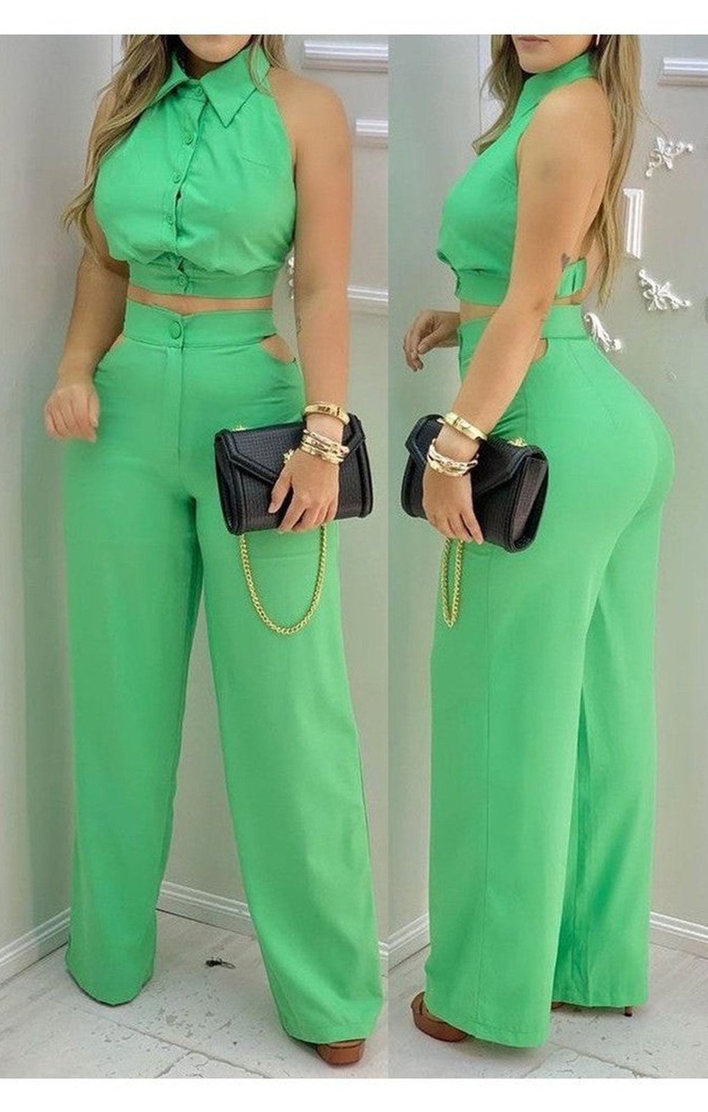 Green Two Piece Pants Set