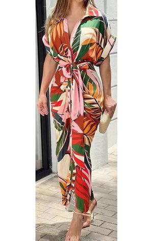 Floral Print Leaf Belt Dress