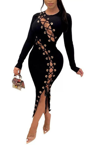 Lace-up Sexy Long Sleeve Dress (Many Colors)