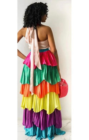 Multicolored Rainbow Halter  Maxi Dress