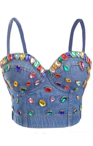 Rhinestone Bling Bustier Top (Shorts Sold Separate)
