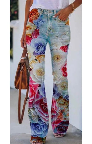 Women Flowers 3D Print Faux Jeans (Many Colors)(Many Sizes) Plus Sizes Available