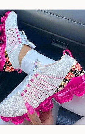 Women's Floral Accent Heel Flexible Shock Absorbing Sneakers